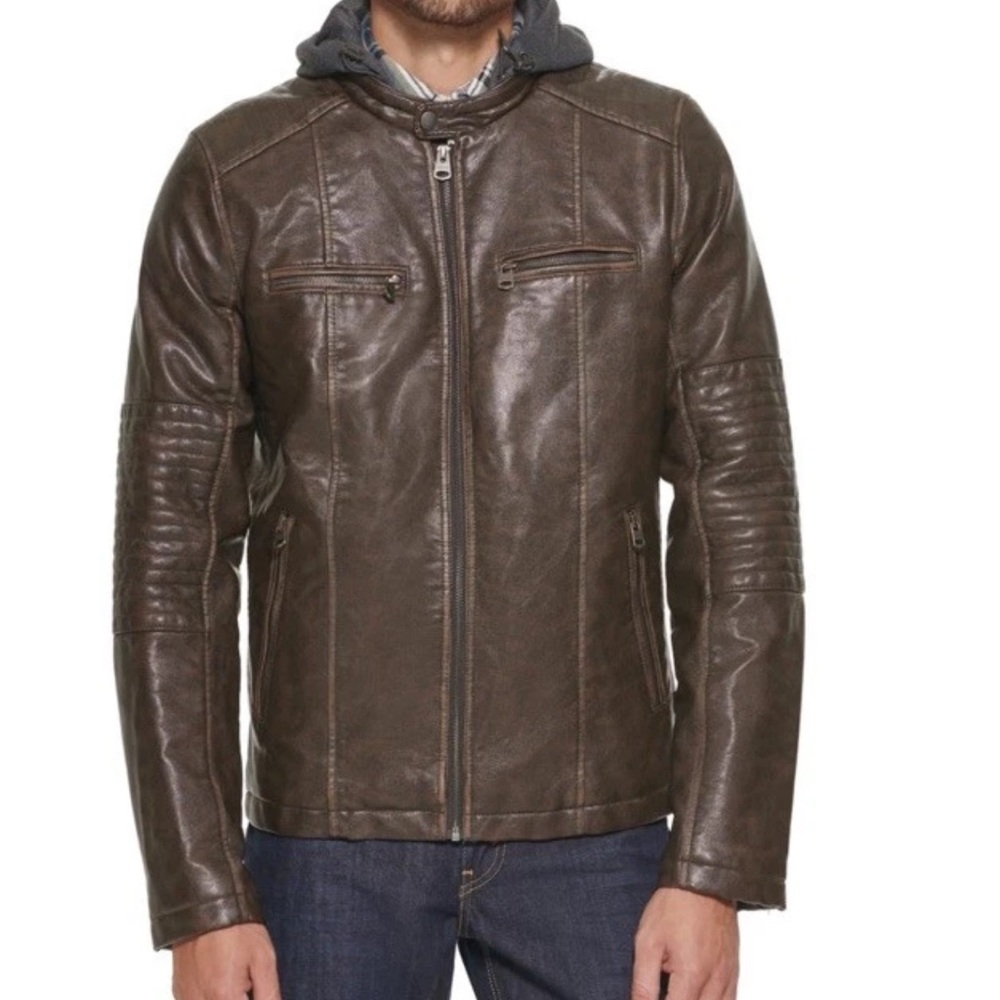 Men's Levi's® Faux-Leather Hooded Racer Jacket. Brown Size M